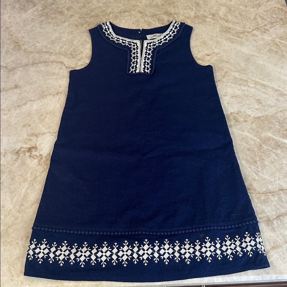 Vineyard Vines Navy Blue Dress with White Embroidery